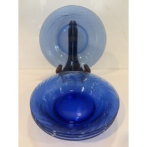 4 Pyrex Festiva Cereal Bowls 7 1/2" Cobalt Blue Glass Vtg Soup Salad
